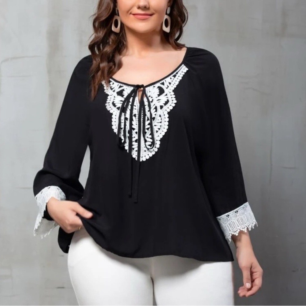 SHEIN Black Tie Front Flutter Sleeve Blouse